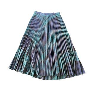 Talbots Pleated Long Full-Length A-Line Skirt Women's Size 10 Blue Green Black P